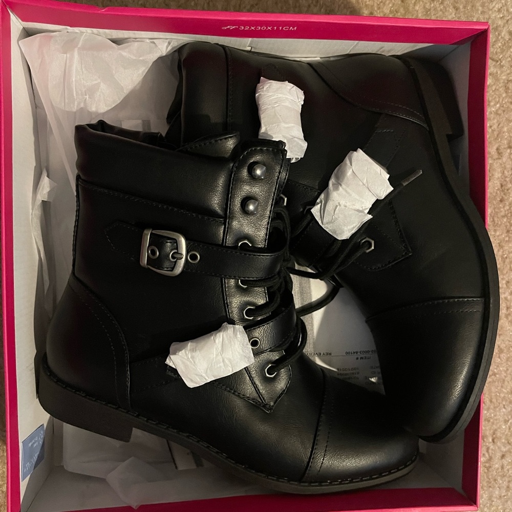 Justfab combat boots, new in packaging still, never worn.